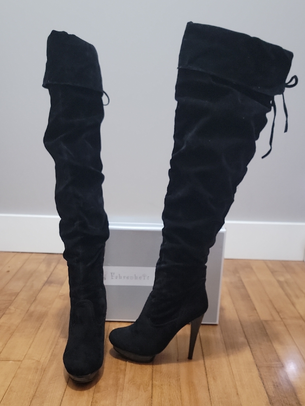 Black Over-the-Knee Suede Stiletto Boots Sz 7.5